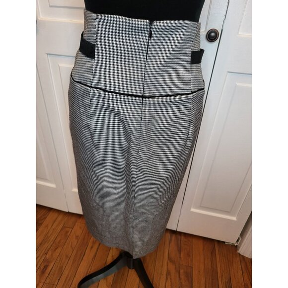 White/Black Houndstooth Pencil Skirt High Waist 11 Retro Twee Preppy Office - Picture 6 of 8